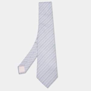 Hermes Light Pink/Blue Geometric Print Silk Traditional Tie 