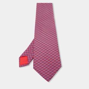 Hermès Red H Box Print Silk Tie