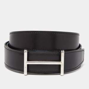 Hermes Noir/Bleu de Presse Chamonix and Togo Leather Idem H Buckle Reversible Belt 95 CM