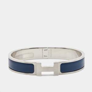 Hermes Clic H Blue Enamel Palladium Plated Bracelet