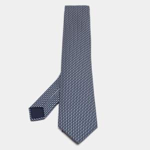 Hermes Blue Skis Print Silk Tie