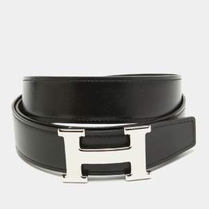 Pre Owned Hermes Noir/Cacao Chamonix Leather H Buckle Reversible Belt 100 CM