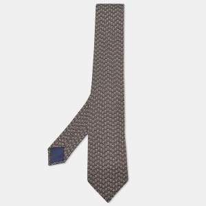 Hermes Brown Printed Silk Tie 