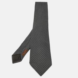 Hermes Grey Patterned Silk Tie