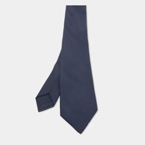Hermès Navy Blue Solid Silk Tie
