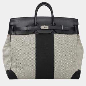 Hermes Black/Ecru Toile Evercalf Toile HAC Birkin 50 Bag