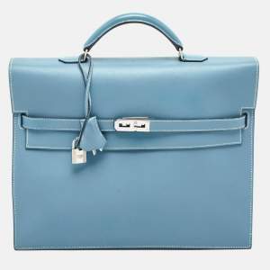 Hermes Blue Jean Epsom Leather Kelly Depeches 34 Briefcase