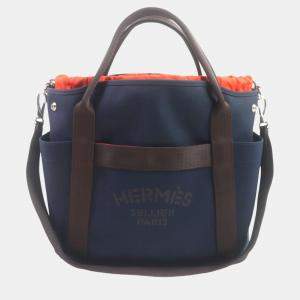 Hermes Sucked Pansage Groom 2WAY Tote Bag Blue Canvas