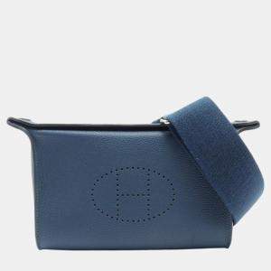 Hermes Togo Shoulder Bag Navy Blue Leather