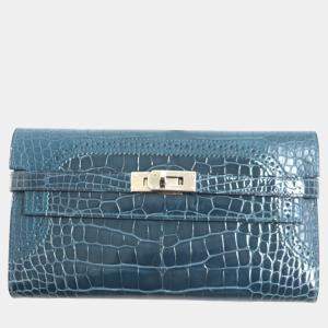 Hermes Kelly Wallet Alligator Crocodile Green Leather