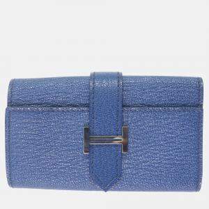 Hermes Blue Leather Chevre Leather 4 Row Key Holder