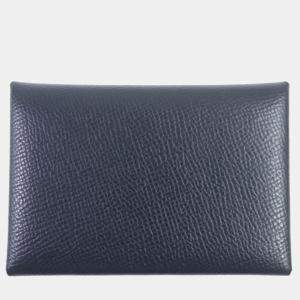 Hermes Blue Leather Calvi Duo Coin Case