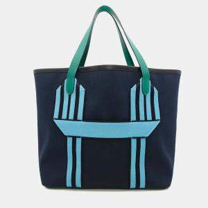 Hermes Pur Sangle Marine/Vert Vertigo Toile Military Taurillon Clemence Sangle Woolie Tote Bag