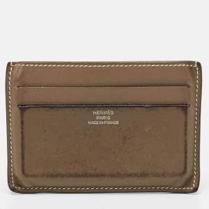 Pre Owned Hermès Citizen Twill Etoupe Swift Leather Card Holder