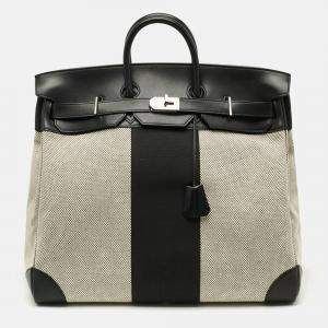 مملوكة مسبقًا حقيبة هيرمس "أتش ايه سي بيركين 50" إكسسوار بلاديوم كانفاس بيج و جلد كليمينس ايبني 