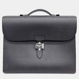 Hemes Noir Epsom Leather Sac-a-Depeches Briefcase Bag