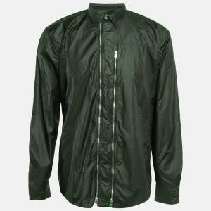 Hermes Green Technical Poplin Zip Front Shirt XL