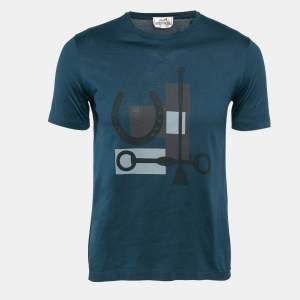 Hermes Blue Horseshoe Print Jersey Crew Neck T-Shirt XS