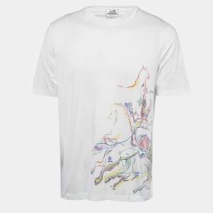 Hermes White Cavalcade Print Cotton Crew Neck T-Shirt M