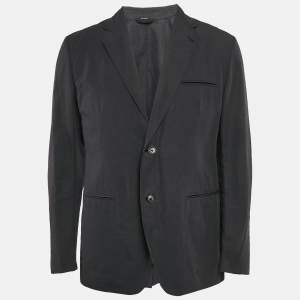 Hermes Dark Blue Cotton Blend Single Breasted Blazer XL