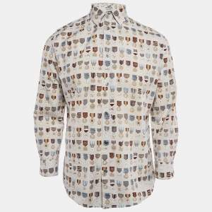 Hermes Grey/Multicolor Medal Print Button Front Shirt M