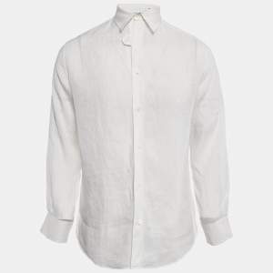 Hermes White Linen Button Front Shirt M