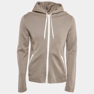 Hermes Grey Cotton Knit Hooded Zip-Up Jacket M