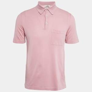 Hermes Pink H Embroidered Cotton Pique Polo T-Shirt S