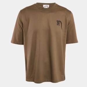 Hermes Green Leather Applique Jersey Crewneck T-Shirt L