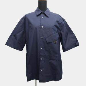 Hermes Navy Cotton Shirt with Leather Details Men's Size 40