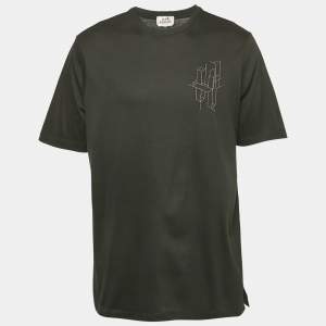 Hermes Black 3D H Embroidered Jersey Crew Neck T-Shirt XL