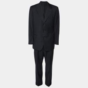 Hermes Navy Blue Wool Single Breasted Blazer & Straight Leg Pant Set L