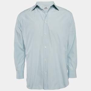 Hermès Blue Stripe Cotton Button Front Long Sleeve Shirt M