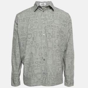 Hermes Grey Printed Cotton Button Front Long Sleeve Shirt M