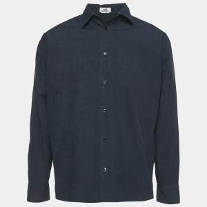 Hermès Blue Printed Cotton Button Front Long Sleeve Shirt M