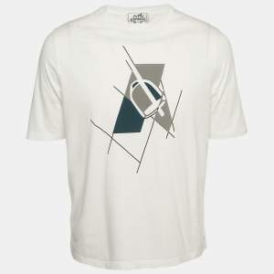 Hermès White Printed Jersey Crewneck T-Shirt XS
