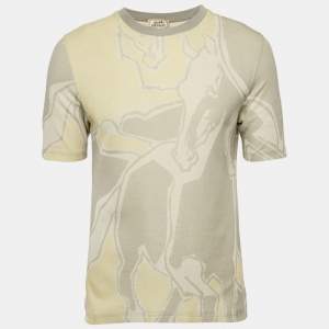Hermes Grey Intarsia Knit Round Neck Short Sleeve L