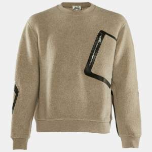 Hermès Beige Wool & Cashmere Leather Trimmed Sweatshirt M