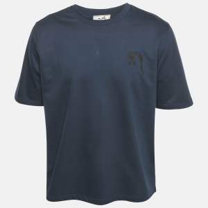 Hermès Dark Teal Blue Cotton Horse Applique Detail Crew Neck T-Shirt L