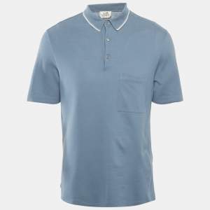 Hermès Blue Logo Embroidered Cotton Pique Polo T-Shirt M