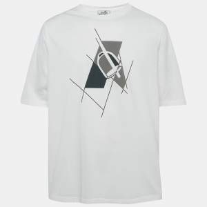 Pre Owned Hermes White Printed Jersey T-Shirt XL