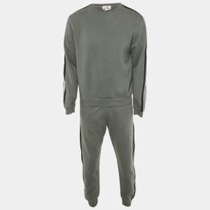 Pre Owned Hermes Green Cotton Run H Crewneck Sweatshirt & Joggers Set M