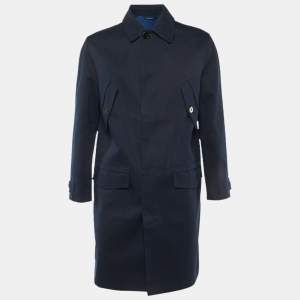 Pre Owned Hermes Navy Blue Cotton Button Front Coat XS
