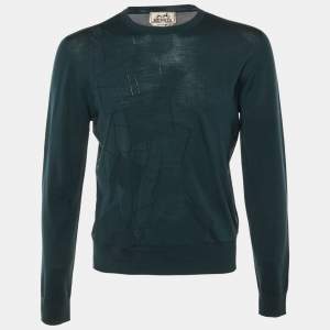 Hermes Green Square Motif Wool Knit Crew Neck Sweater M