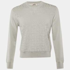 Hermes Grey H Pattern Cashmere Knit Crew Neck Sweater S