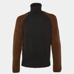 Pre Owned Hermes Brown/Grey Cashmere & Alpaca Knit Turtleneck Sweater S
