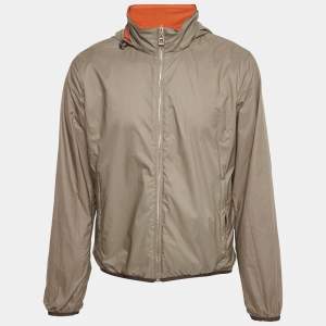 Pre Owned Hermès Orange/Grey Nylon Reversible Jacket L