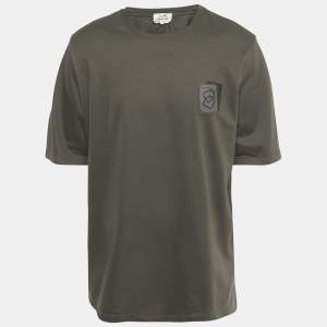 Pre Owned Hermès Olive Green Leather Trim Cotton T-Shirt XXL 