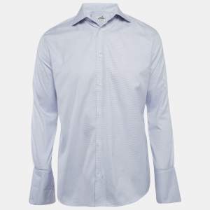 Pre Owned Hermes Blue Patterned Cotton Full Sleeve Shirt M
