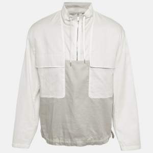 Pre Owned Hermès Grey/White Cotton Pocket Detail Jacket S